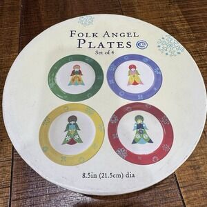 Vintage Christmas World Market Folk Angel Plates 8.5" Set Of 4 EUC 2-Sets AVAIL